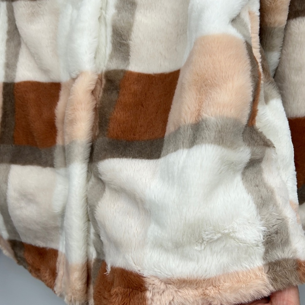 🆕Hem & Thread Fleece Jacket Plaid Colorblock Cream Orange Brown Lined Restocked - Picture 4 of 15